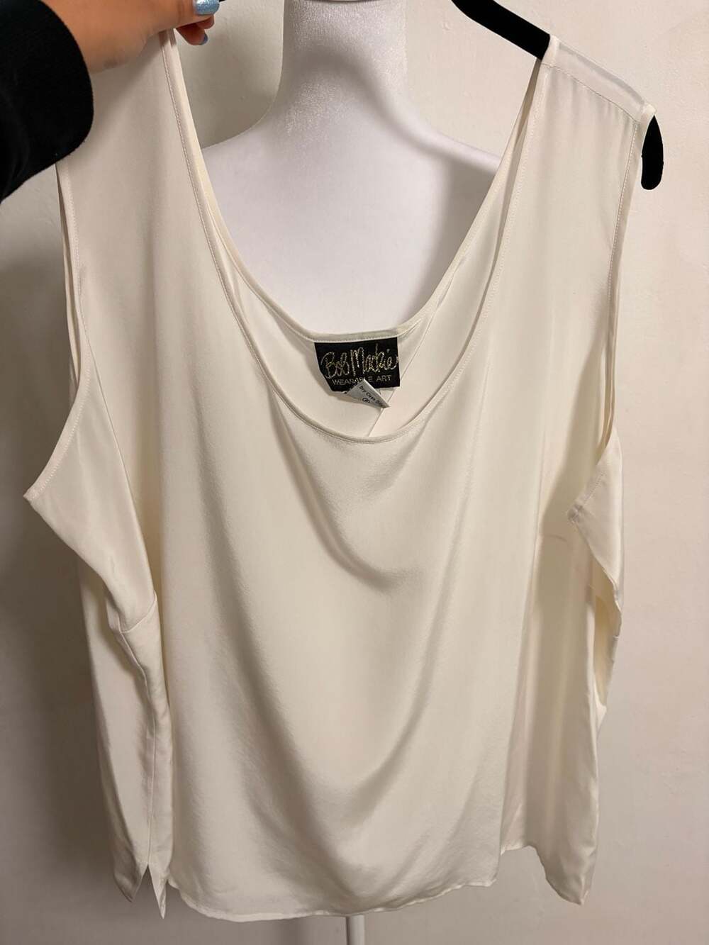 Bob Mackie 100% Silk Cream Sleeveless Scoop Neck Tank Minimalist Layer 3x